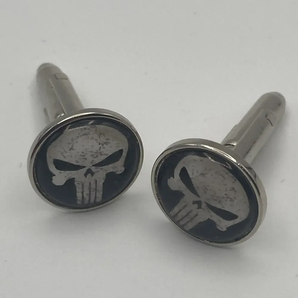Marvel Comics THE PUNISHER Silvertone / Black Cuff Link Cufflinks Gothic Skull